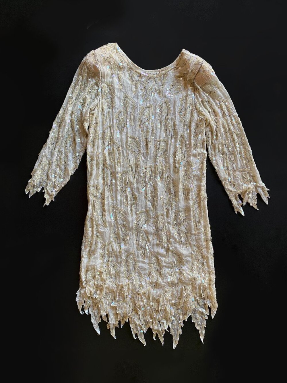 Vintage 1980s Shomax Hand-Beaded Silk Dress Size M Cocktail Party Evening Wear